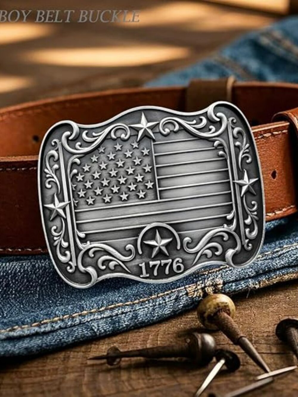 NEW American Flag & Stars Cowboy Belt Buckle Americana